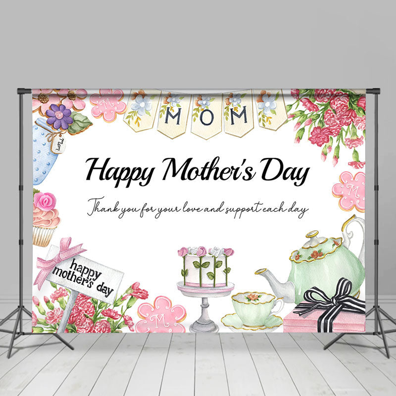 Lofaris Sweet Pink Floral Cake Tea Pot Mothers Day Backdrop