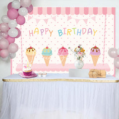 Lofaris Sweet Pink Icecream Shop Dots Happy Birthday Backdrop