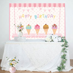 Lofaris Sweet Pink Icecream Shop Dots Happy Birthday Backdrop