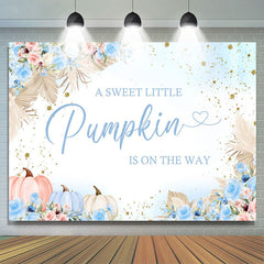 Lofaris Sweet Pumpkin Blue Floral Baby Shower Backdrop