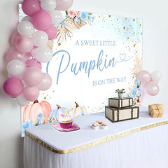 Lofaris Sweet Pumpkin Blue Floral Baby Shower Backdrop