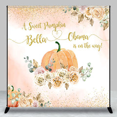 Lofaris Sweet Pumpkin Floral Custom Name Baby Shower Backdrop