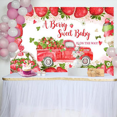 Lofaris Sweet Red Strawberry Truck Baby Shower Backdrop