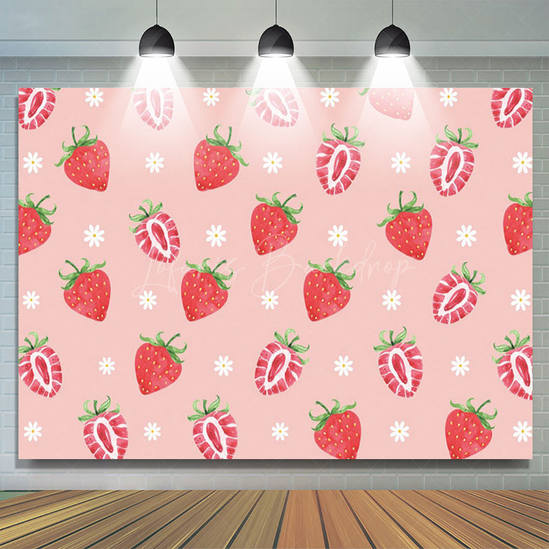 Lofaris Sweet Strawberry Pink Flower Girl Party Backdrop