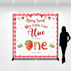 Lofaris Sweet Strawberry Plaid Custom 1St Birthday Backdrop