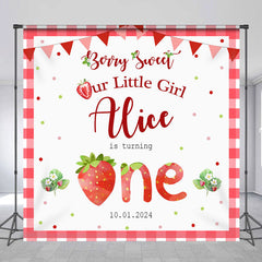 Lofaris Sweet Strawberry Plaid Custom 1St Birthday Backdrop