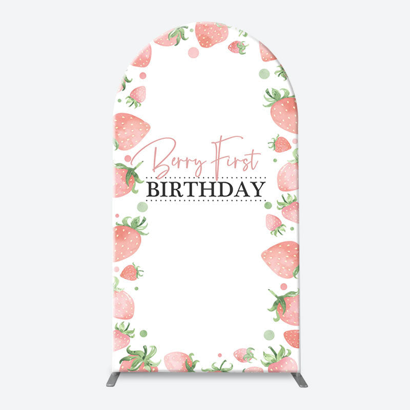 Lofaris Sweet Strawberry White Arcb 1st Birthday Backdrop