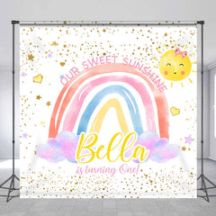 Lofaris Sweet Sunshine Rainbow Turning One Custom Birthday Backdrop