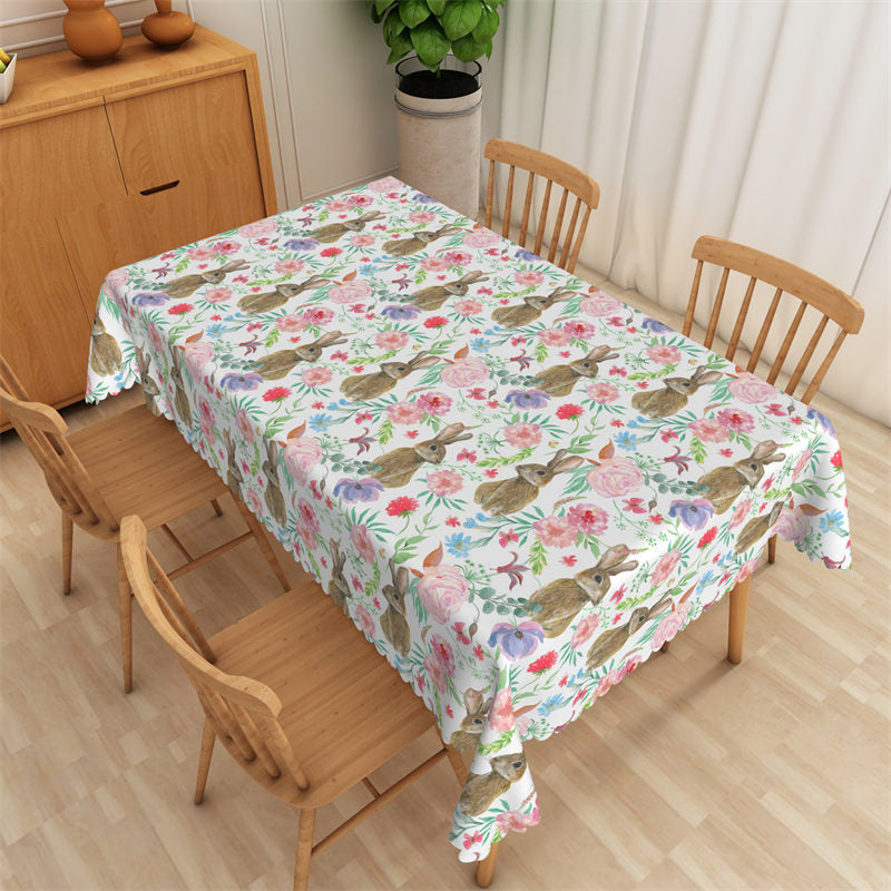 Lofaris Swishchic Rabbits Floral Pattern Vivid Tablecloth