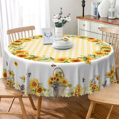 Lofaris Swishchic Yellow Plaid Sunflowers Round Tablecloth