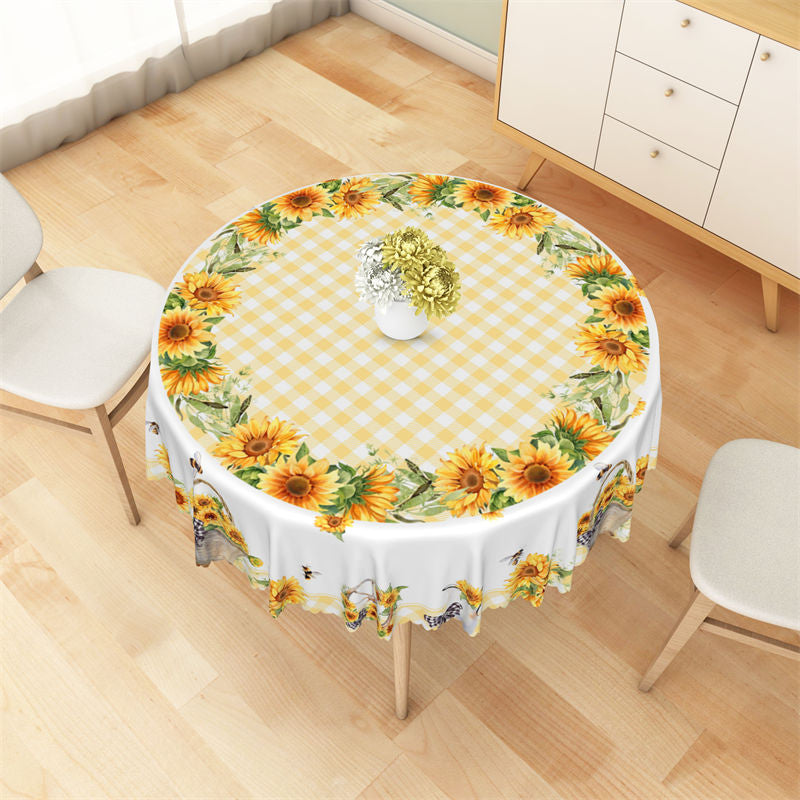 Lofaris Swishchic Yellow Plaid Sunflowers Round Tablecloth