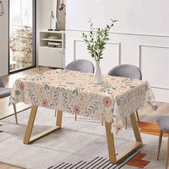 Lofaris Symmetrical Flowers Leaves Boho Rectangle Tablecloth