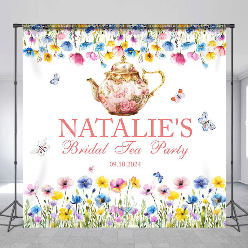 Lofaris Tea Party Teapot Custom Name Bridal Shower Backdrop