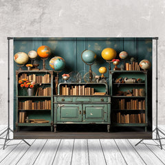 Lofaris Teal Bookcase Globe Retro Wall Backdrop For Photo