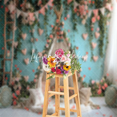 Lofaris Teal Wall Pink Floral Tent Wedding Photo Backdrop