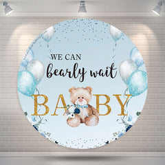 Lofaris Teddy Bear Balloon Blue Baby Shower Round Backdrop