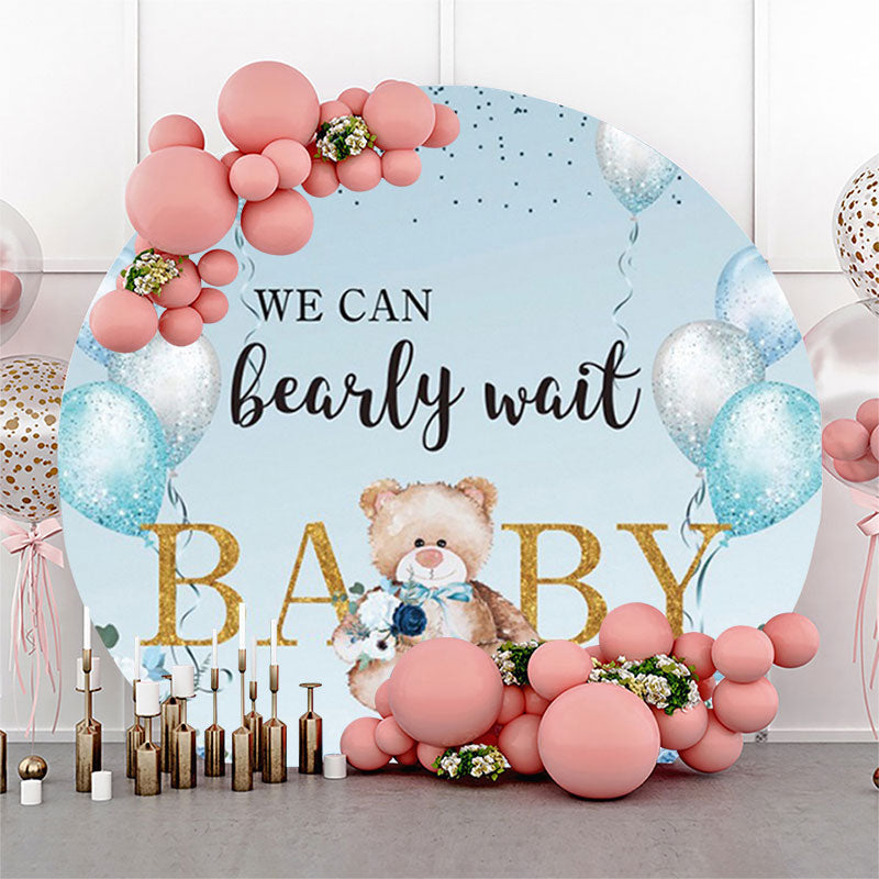 Lofaris Teddy Bear Balloon Blue Baby Shower Round Backdrop