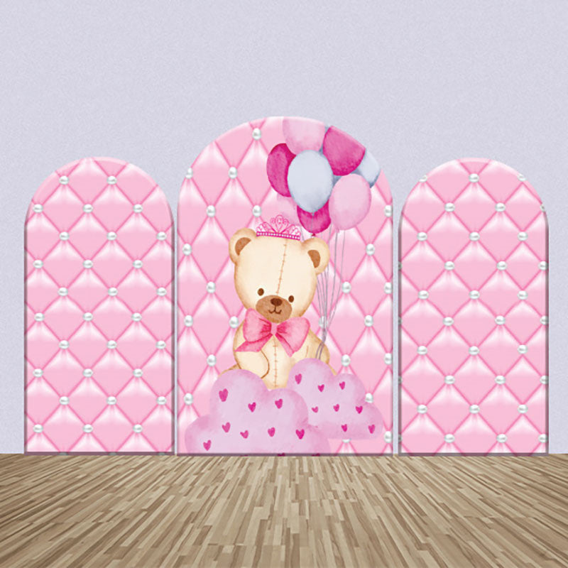 Lofaris Teddy Bear Balloon Pink Cloud Arch Backdrop Kit