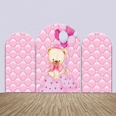 Lofaris Teddy Bear Balloon Pink Cloud Arch Backdrop Kit