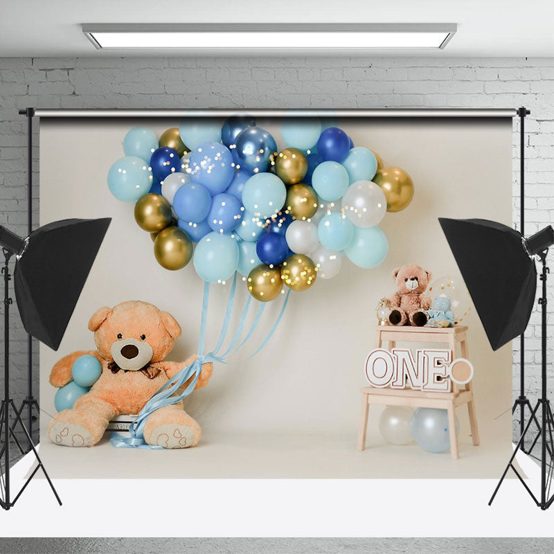 Lofaris Teddy Bear Balloons 1st Birthday Portrait Backdrop