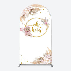 Lofaris Teddy Bear Boho Floral Gold Oh Baby Arch Backdrop