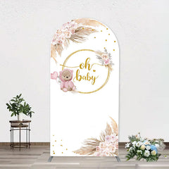 Lofaris Teddy Bear Boho Floral Gold Oh Baby Arch Backdrop