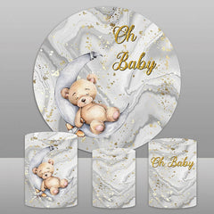 Lofaris Teddy Bear Grey Round Baby Shower Backdrop Kit