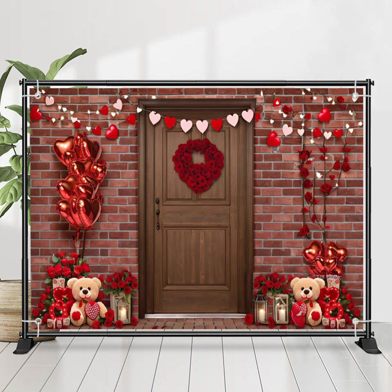 Lofaris Teddy Bear Red Balloons Door Valentines Day Backdrop