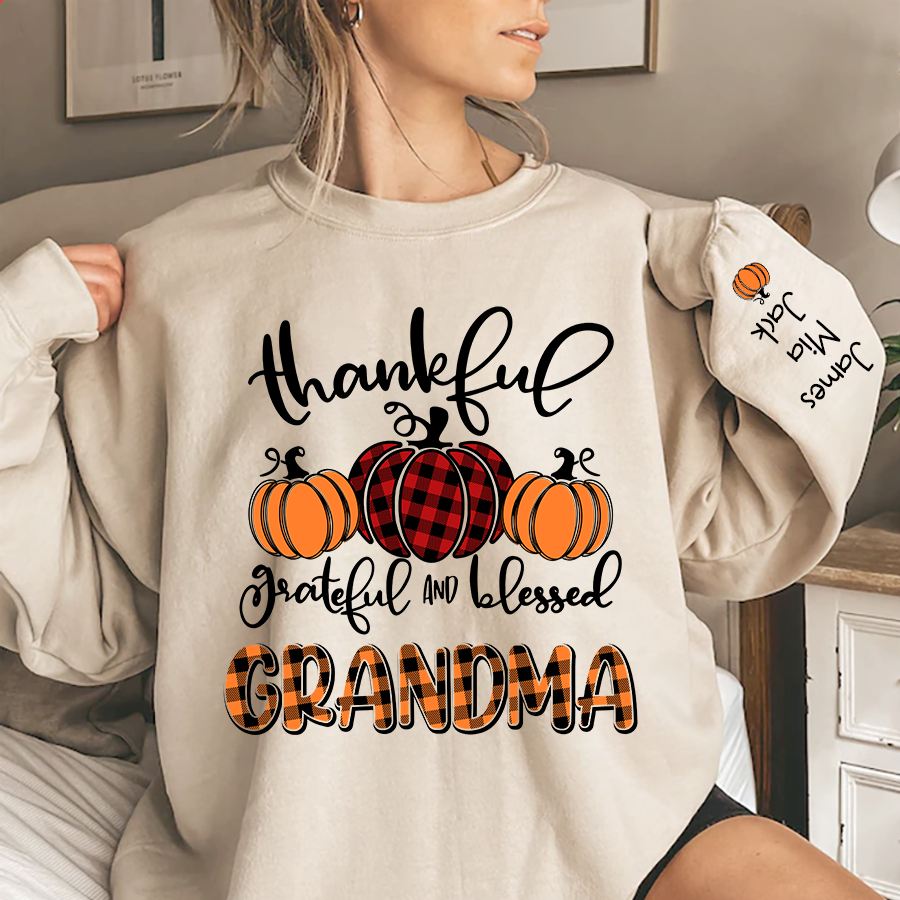 Lofaris Personalized Thankful Grateful Blessed Grandma Fall Autumn Sweatshirt