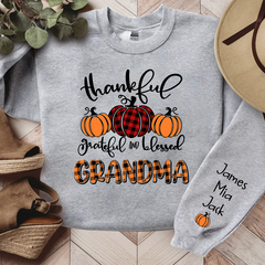 Lofaris Personalized Thankful Grateful Blessed Grandma Fall Autumn Sweatshirt