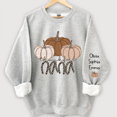 Lofaris Thankful Nana Pumpkin Leopard and Grandkids on sleeve Sweatshirt