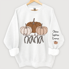 Lofaris Thankful Nana Pumpkin Leopard and Grandkids on sleeve Sweatshirt