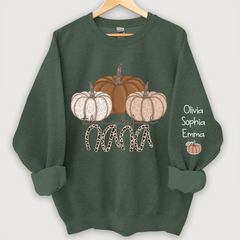 Lofaris Thankful Nana Pumpkin Leopard and Grandkids on sleeve Sweatshirt