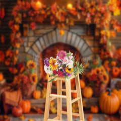 Lofaris Thanksgiving Fireplace Maple Leaf Autumn Backdrop