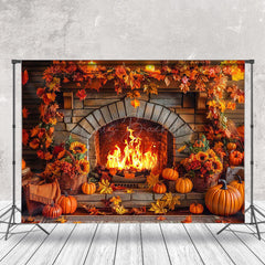 Lofaris Thanksgiving Fireplace Maple Leaf Autumn Backdrop