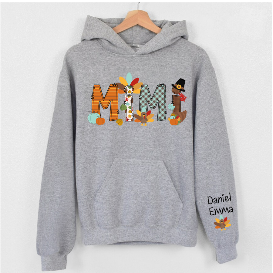 Lofaris Thanksgiving Mimi and Kids Custom Name Gift Hoodie