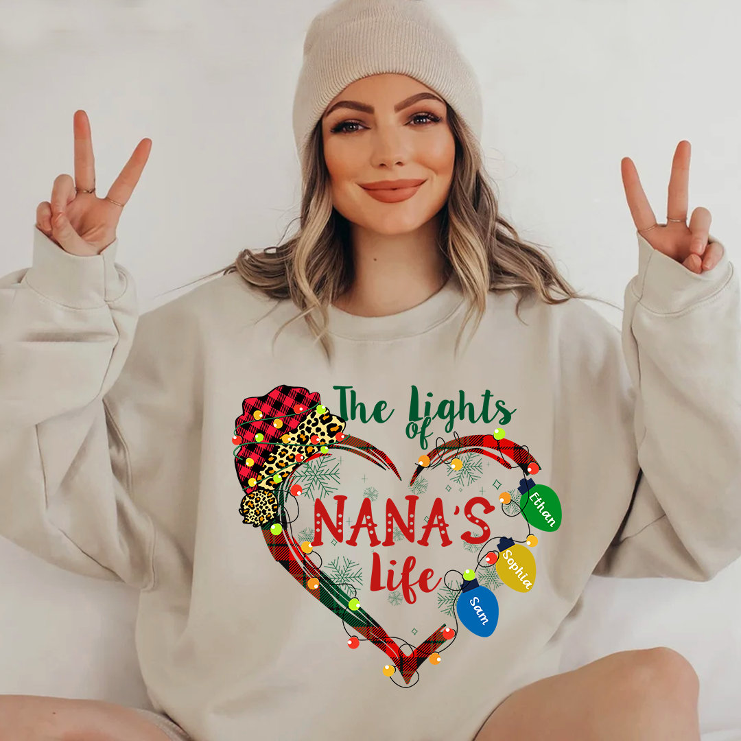 Lofaris The Lights Of Nana¡¯s Life Grandkids Heart Christmas Sweatshirt