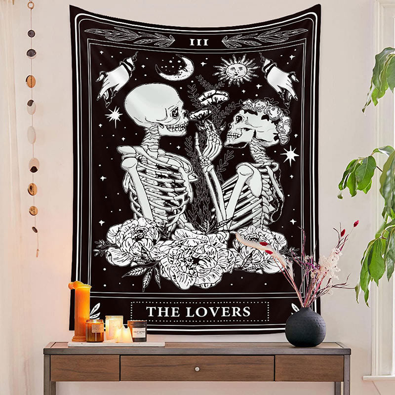 Lofaris The Lovers Skeleton Galaxy Black And White Tapestry