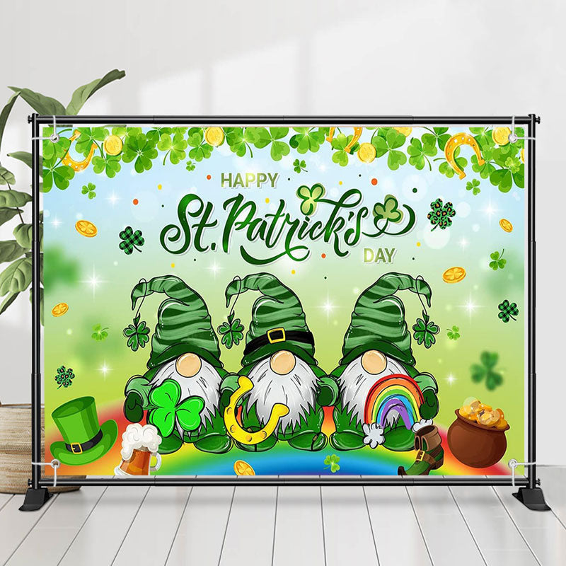 Lofaris Three Gnomes Rainbow Bokeh St Patricks Day Backdrop