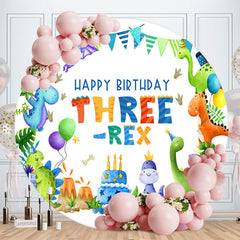 Lofaris Three Rex Cute Dinosaurs Round Birthday Backdrop