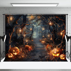 Lofaris Thrilling Path Pumpkins Forest Halloween Backdrop