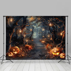 Lofaris Thrilling Path Pumpkins Forest Halloween Backdrop