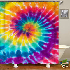 Lofaris Tie Dye Rainbow Floral Bathroom Curtain for Hotel