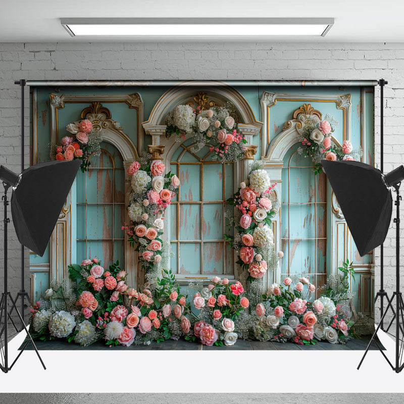 Lofaris Tiffany Blue Floral Arch Wall Wedding Backdrop