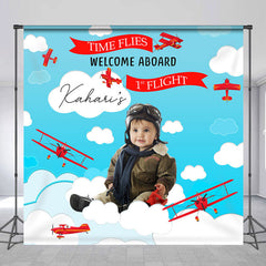 Lofaris Time Flies Cloud Airplane Custom 1st Birthday Backdrop