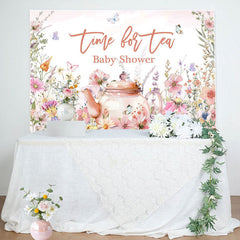 Lofaris Time For Tea Butterfly Floral Baby Shower Backdrop