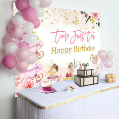 Lofaris Time Four Tea Cups Fairy Floral Birthday Backdrop