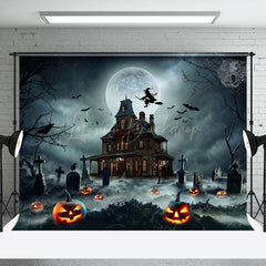 Lofaris Tomb Manor Witch Moon Night Pumpkin Happy Halloween Backdrop