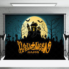 Lofaris Tomb Mountain Castle Moon Night Happy Halloween Backdrop