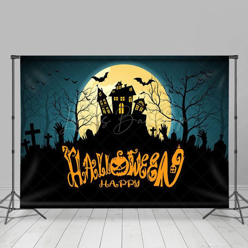 Lofaris Tomb Mountain Castle Moon Night Happy Halloween Backdrop